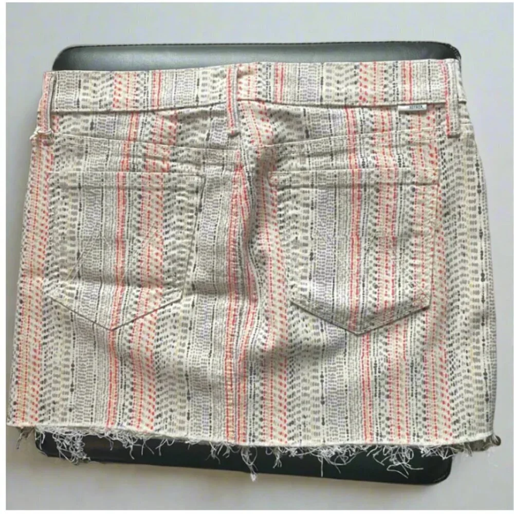 Mother Mini Skirt 27 Straight Frayed Hem Striped Cotton Stretch Cotton Mandarin